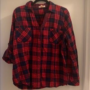 Button down flannel with button roll sleeves